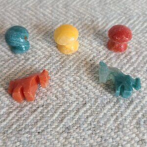 Tiny miniature mushrooms and horses- carved stone or glass